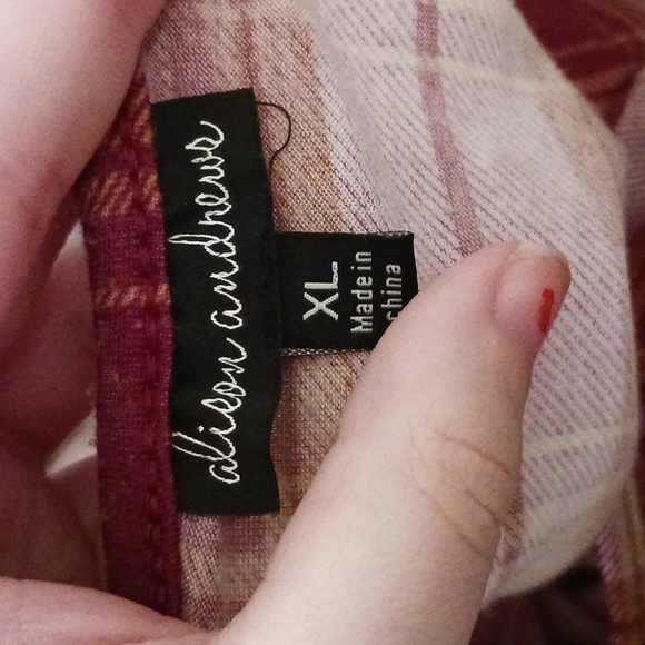 Alison Andrew Red, Orange Plaid Soft Tie Front Long Sleeve Ruffle Top Size XL - Picture 3 of 3